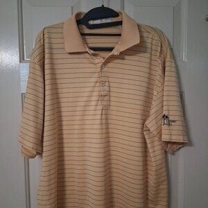 Fairway & Greene MONEY HILL Men's L 100% Cotton Yellow Striped Polo Golf Shirt